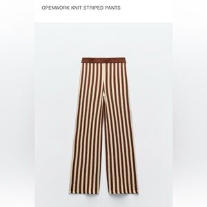 Zara Striped Cutwork High Waisted Knit Trousers Brown Ecru - 8779/172